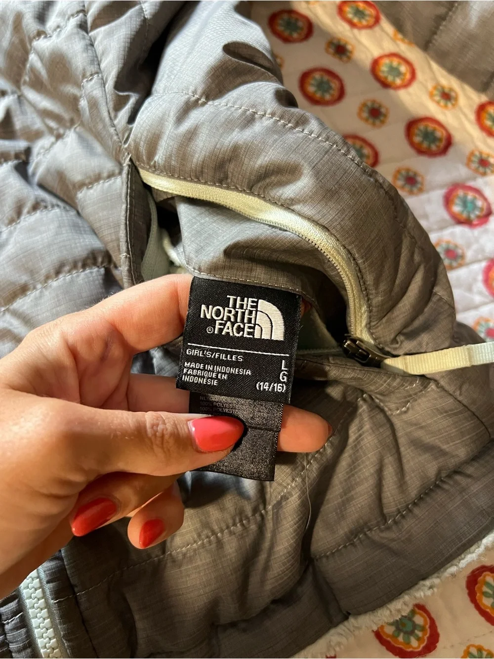 The North Face Youth size large 14/16 Reversible Gray Teal Fleece Jacket